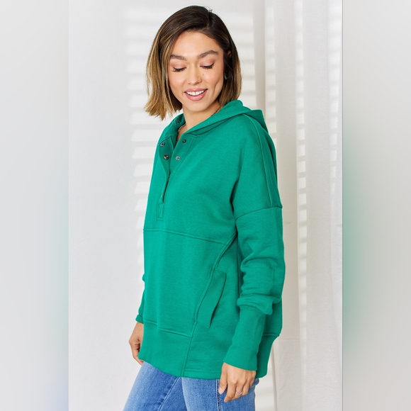 Zenana Half Snap Long Sleeve Hoodie - Picture 3 of 6